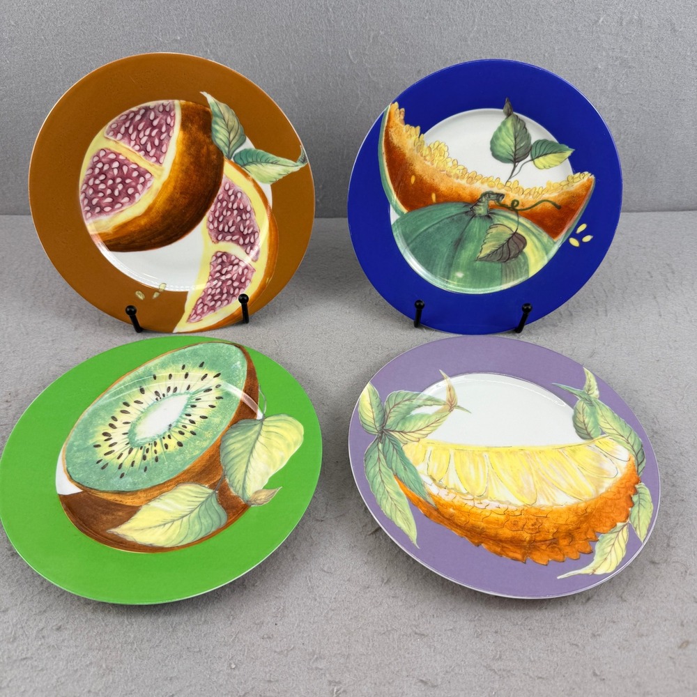 Philippe Deshoulieres‎ Limoges Fruits Exotiques Dessert Plates Set of 4 France